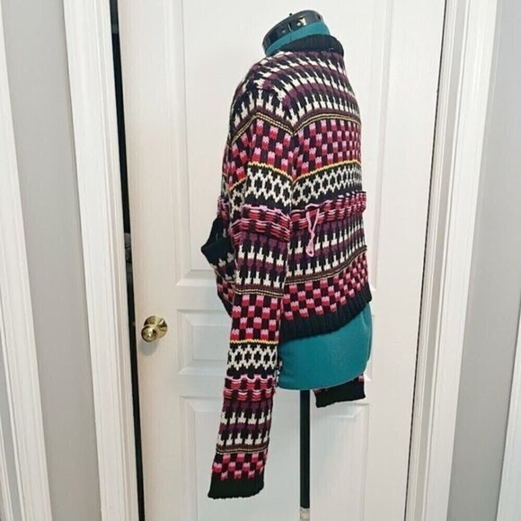 Zara Jacquard Chunky Cable Knit  Cropped Pocket Button Winter Cardigan Sweater - Picture 6 of 12